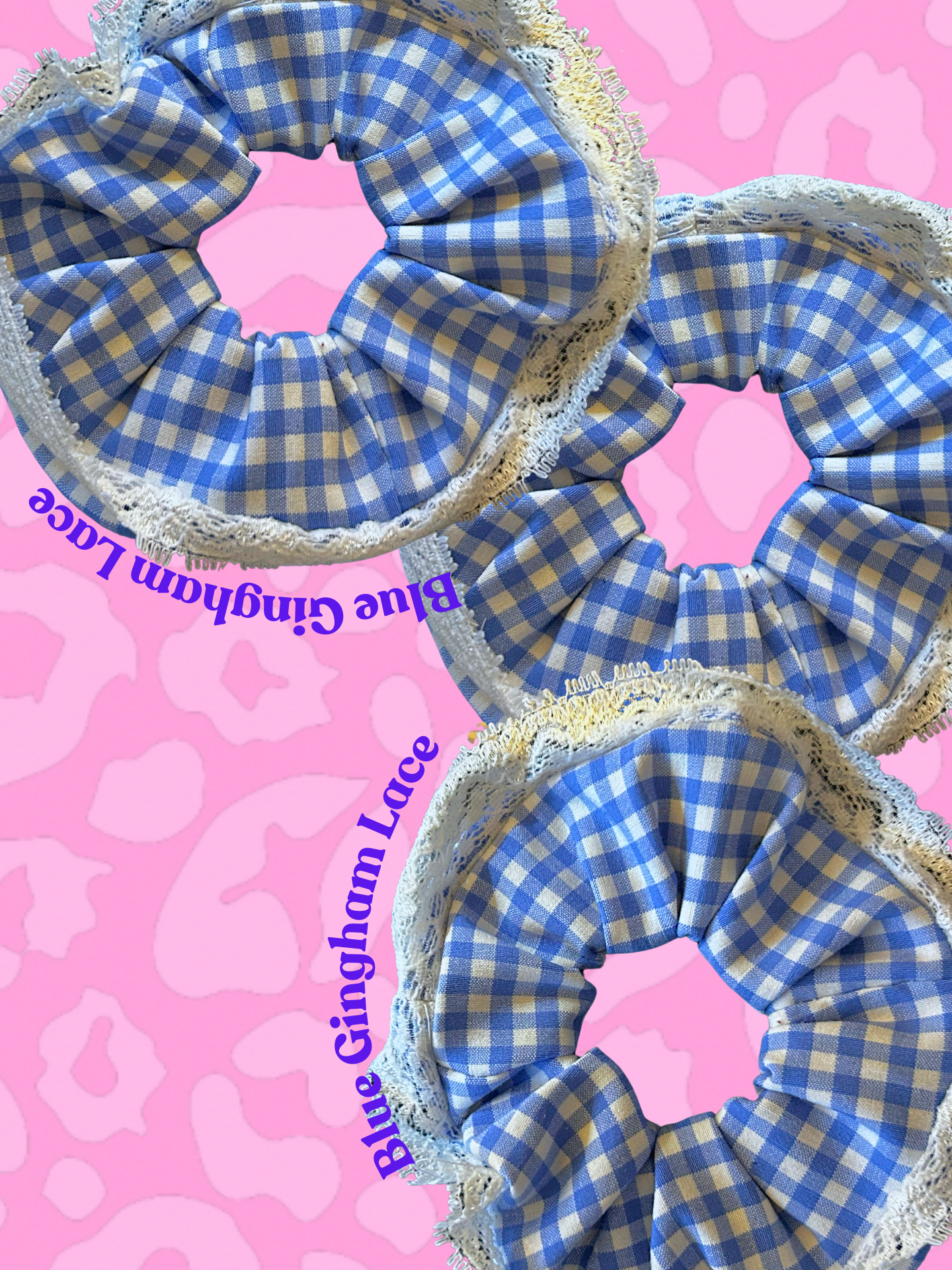 Blue Gingham Lace Scrunchie